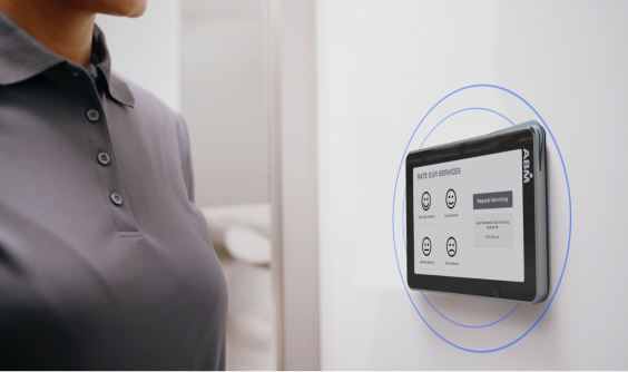 A closeup of a smart thermostat
