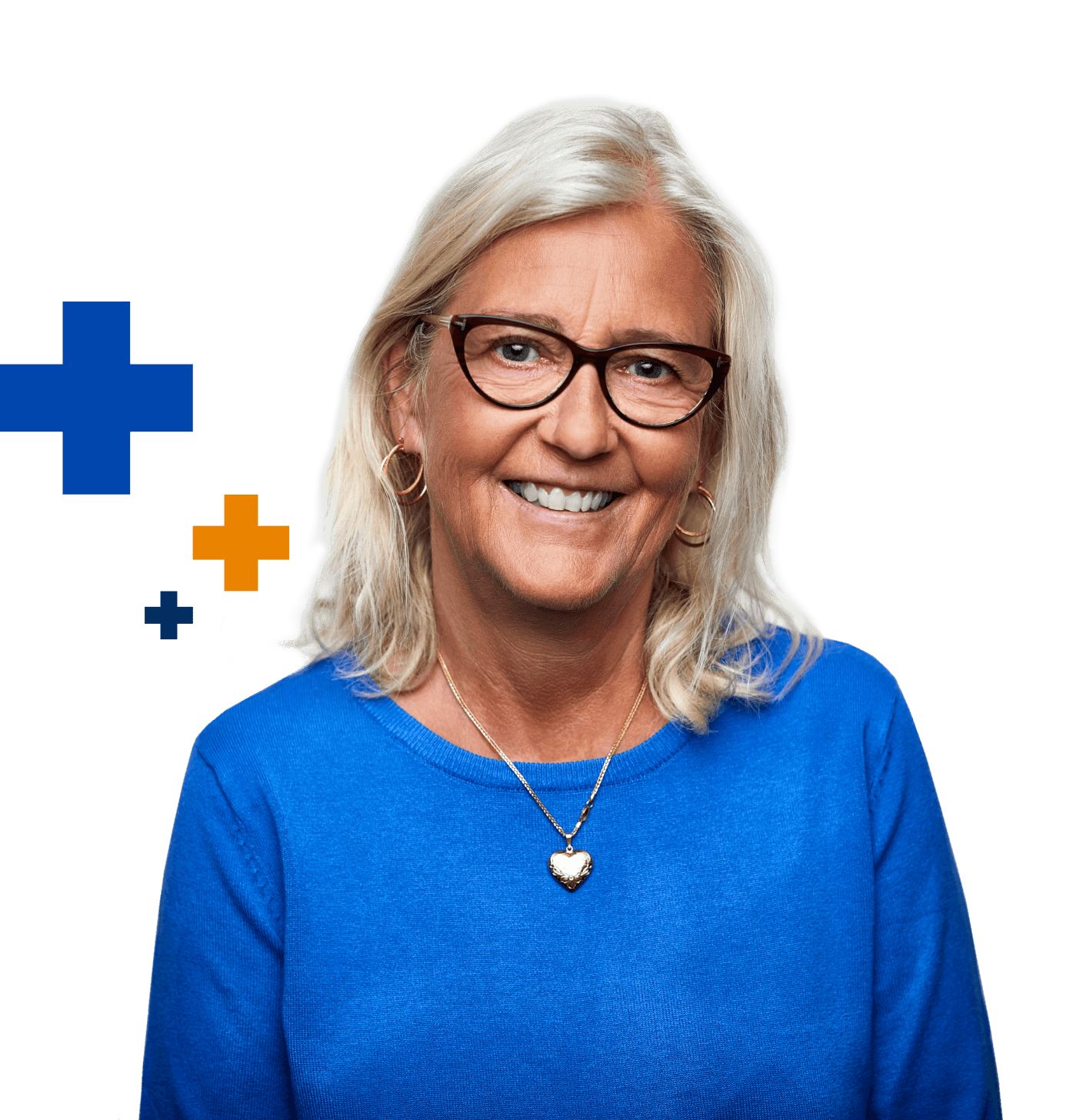 Woman with blue shirt